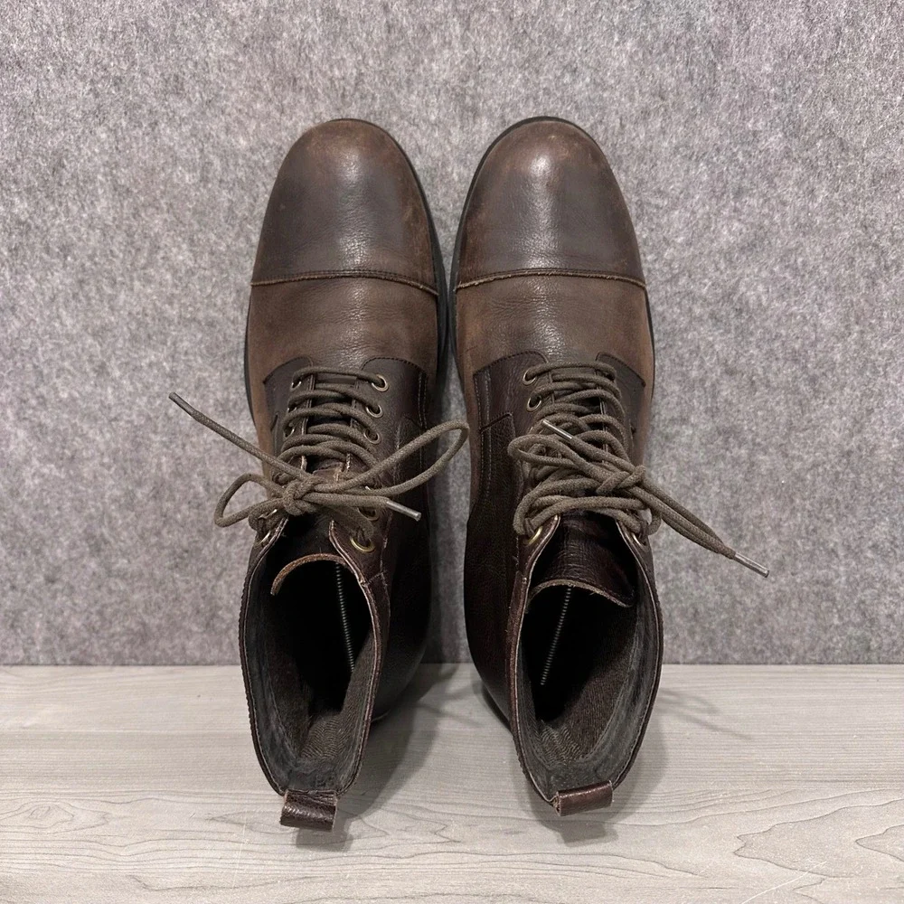 Kenneth Cole Reaction Brewster Brown Leather Cap Toe Lace Up Boots Mens‎ 13M